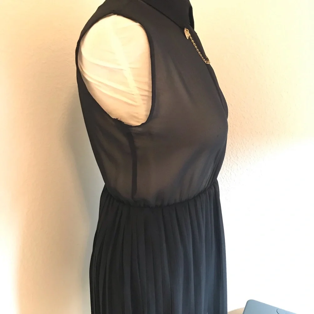 Sister Jane Black Mini Dress Sheer/Pleated with Lion Head Charms 🦁 Size S - Picture 5 of 9